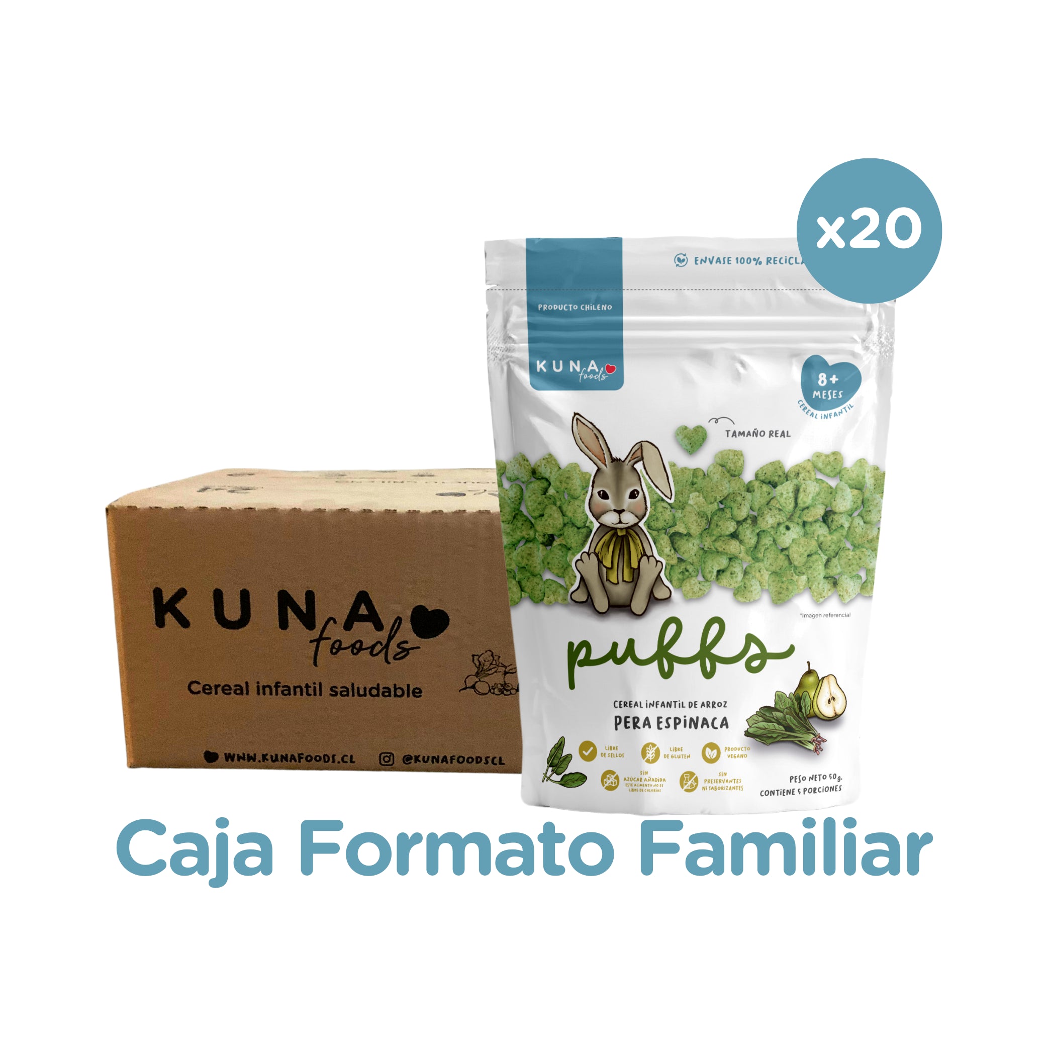 Caja-Puffs-sabor-pera-espinaca--20-unidades-de-50-gramos-Marca-Kuna-Foods