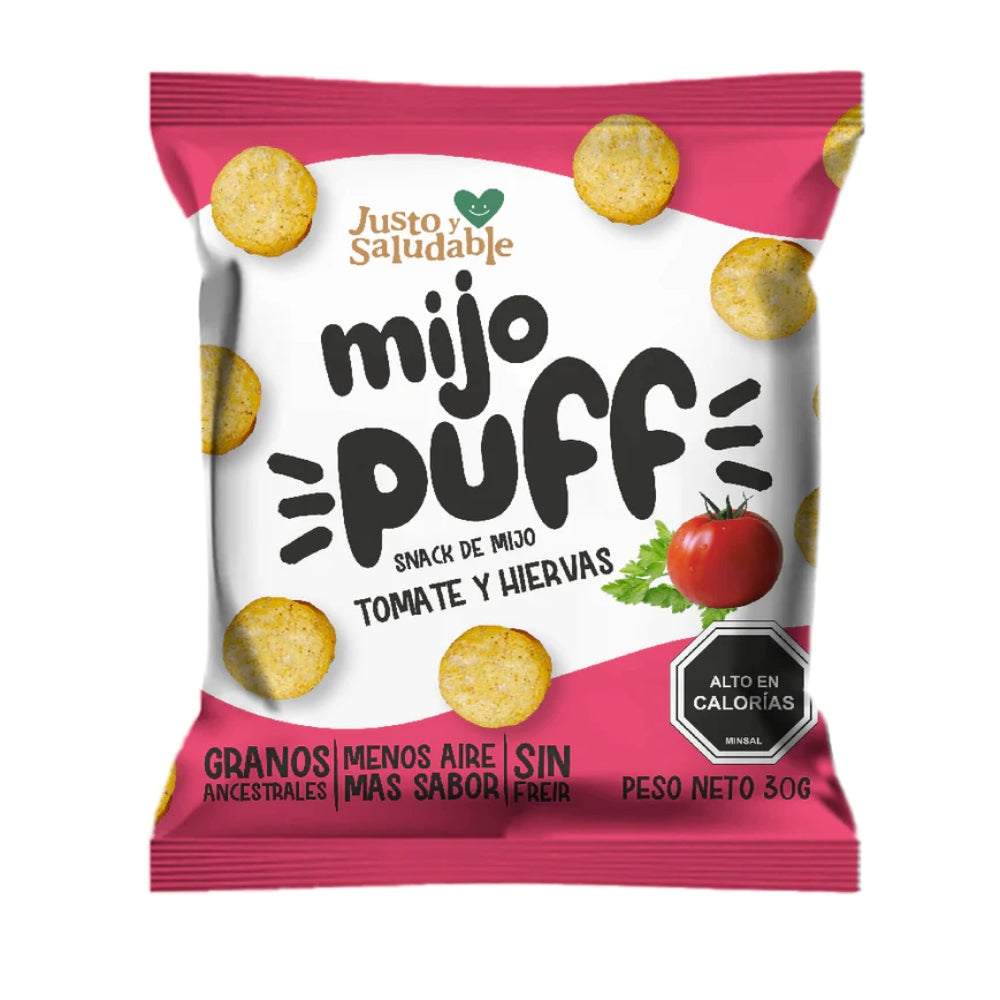 Snack Mijo Puff Tomates y hierbas 30gr justo y Saludable