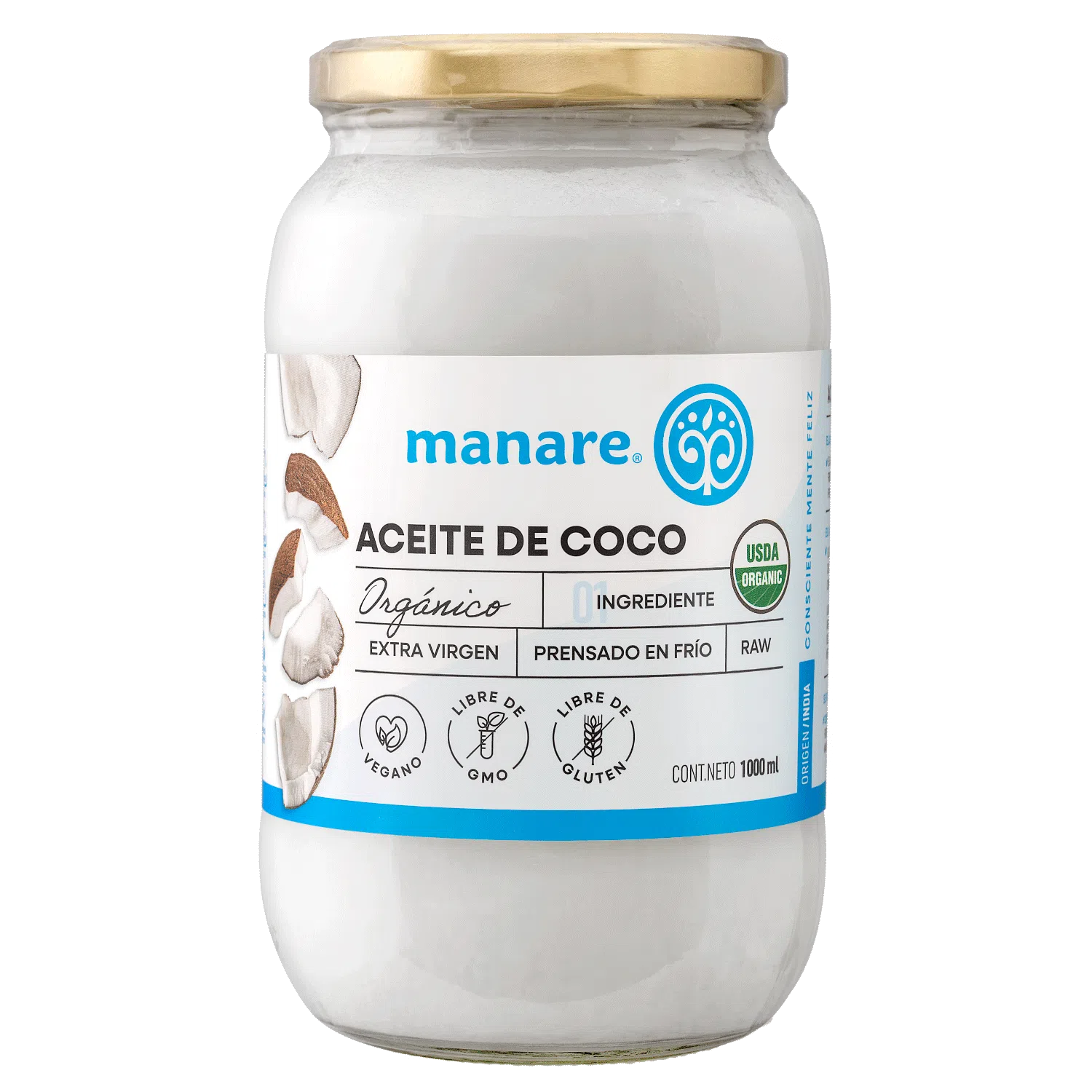 Aceite de coco organico 1 litro Marca Manare