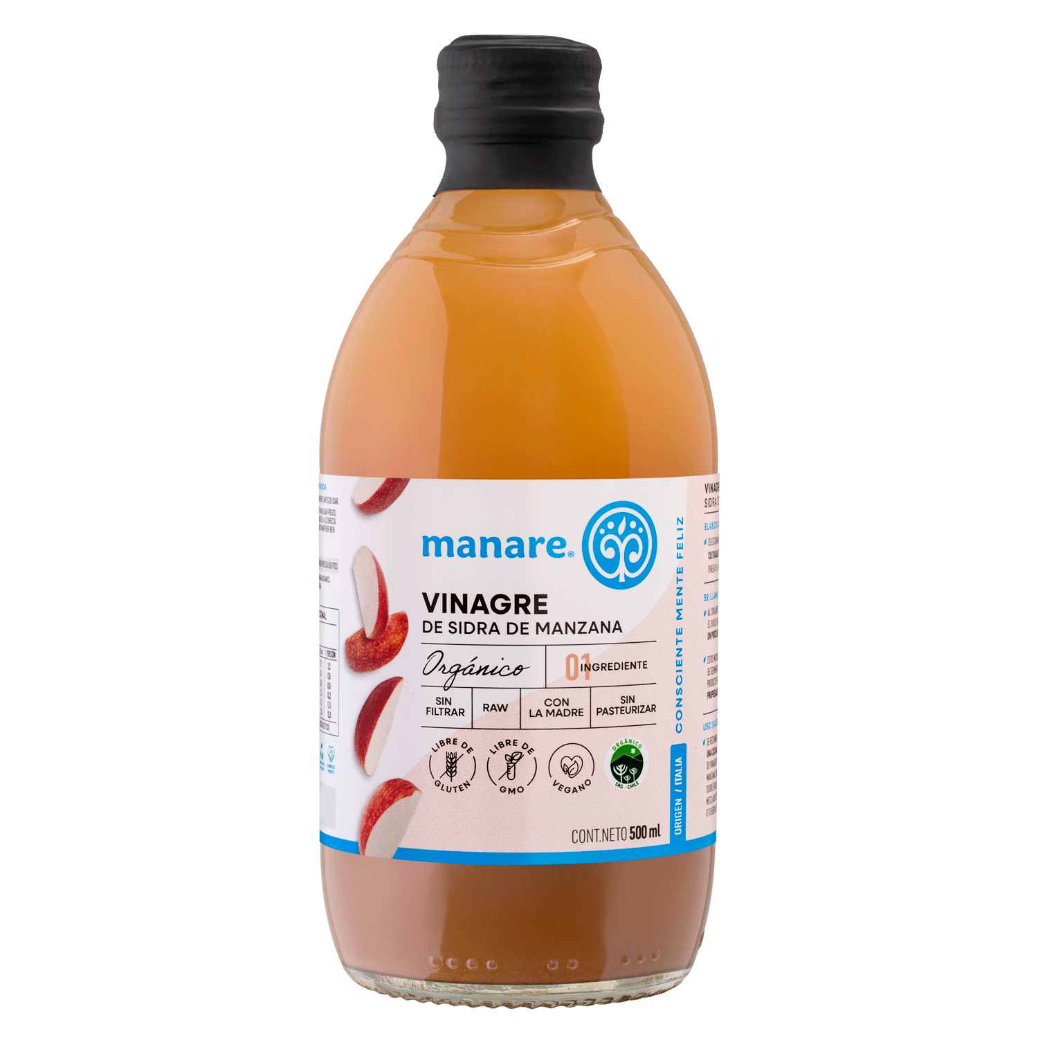 Vinagre de manzana organico 500 ml Marca Manare