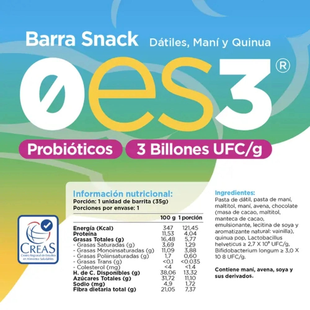 OES3 Barra de Cereal con Probióticos Sin Azúcar 40g  Eat Nova