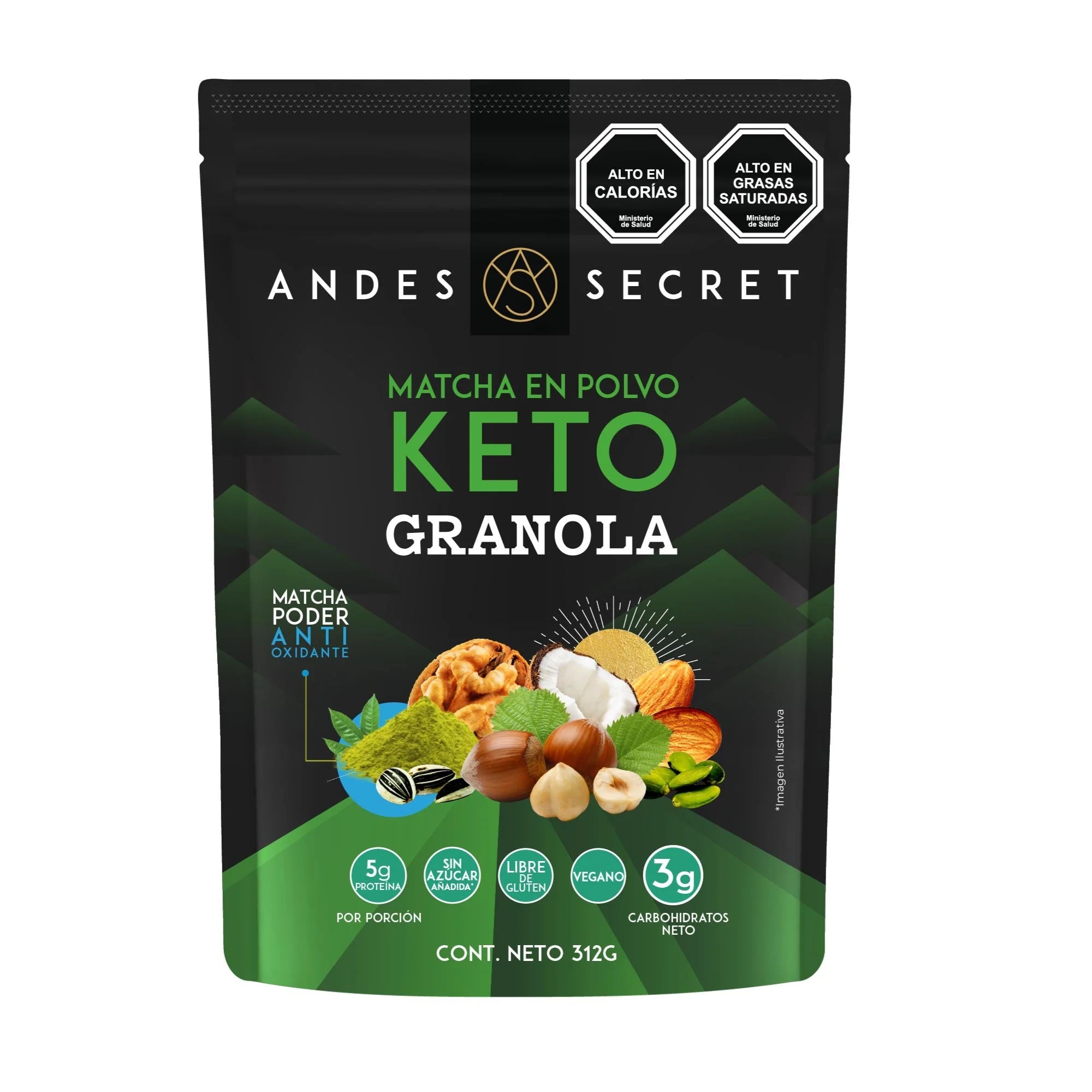 Granola keto matcha 312 gramos Marcas Andes Secret