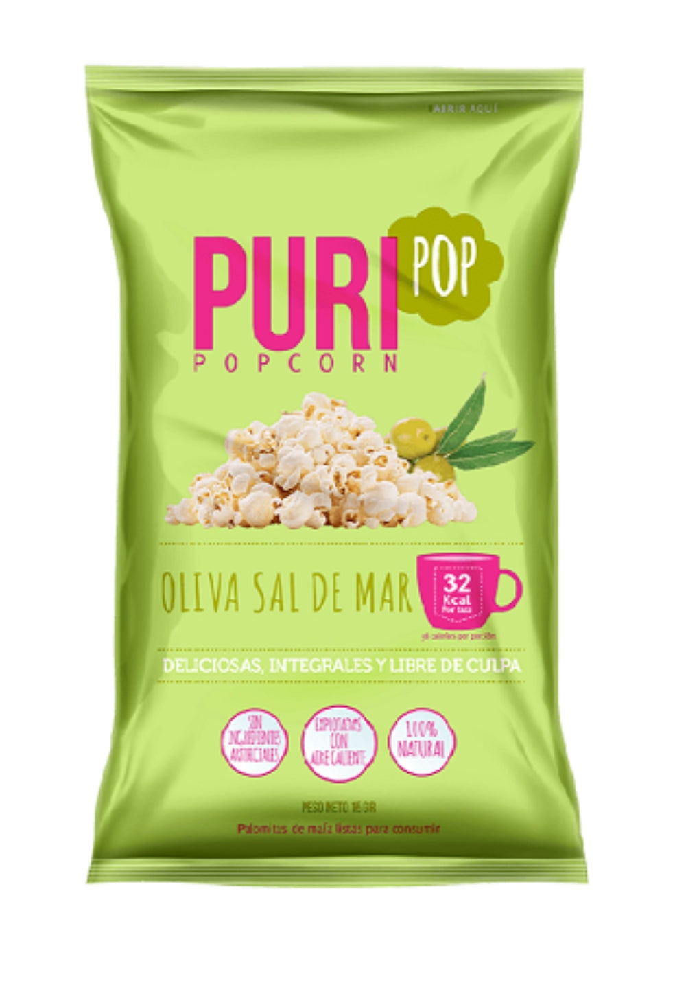 Cabritas de maiz Puripop Oliva Sal de mar Individual (15gr)