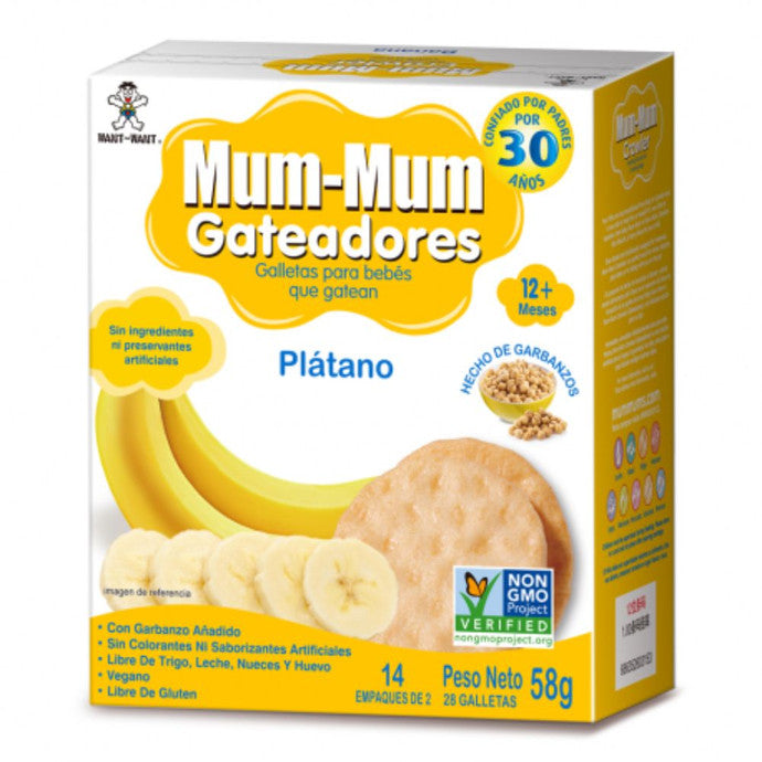 Galleta Gateadores de arroz sabor platano 58 gramos Marca Baby Mum-Mum