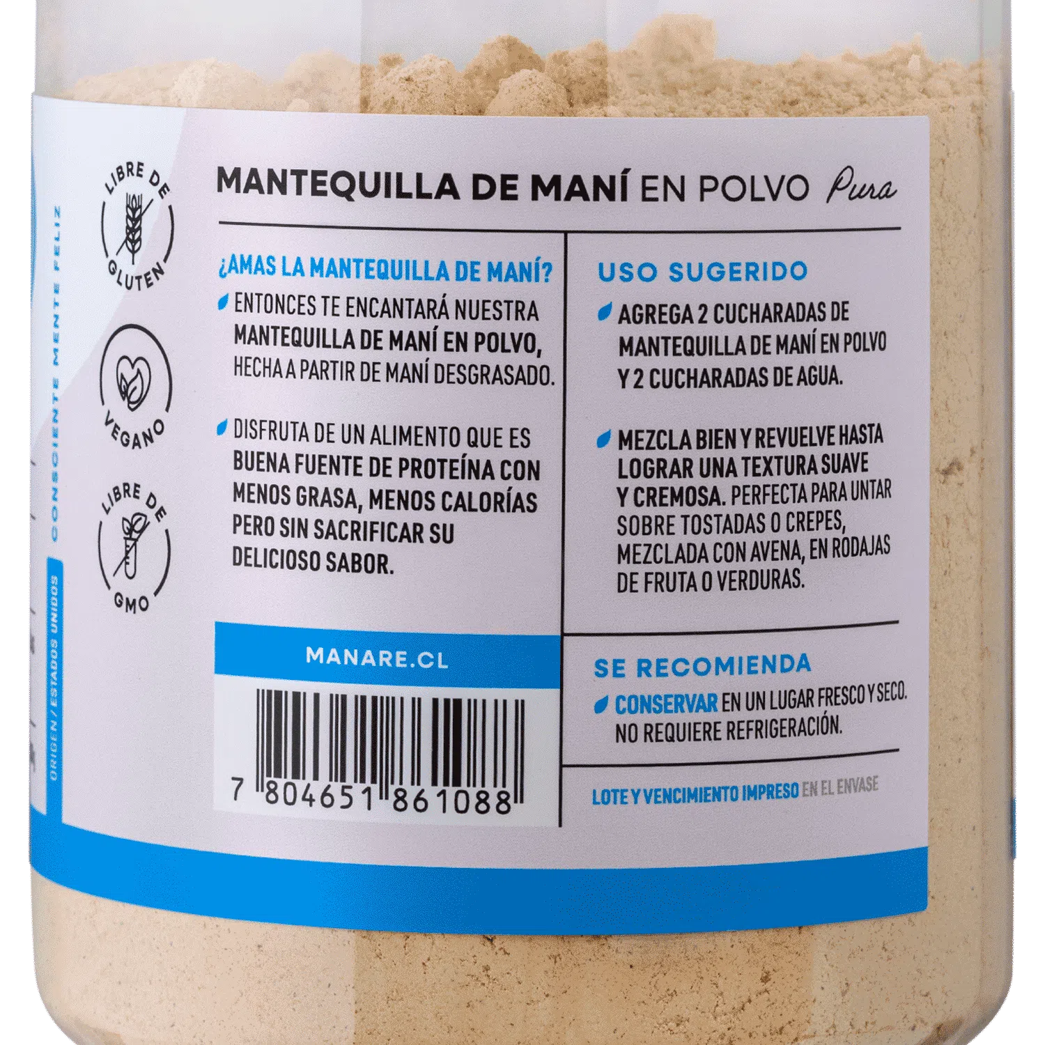 Mantequilla de mani en polvo  300 gramos Marca Manare