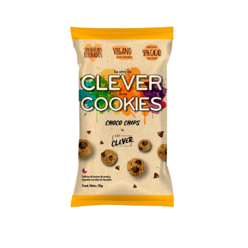 Clever Cookies Choco Chips: Galletas infantiles a base de harina de legumbres, 30 grs.