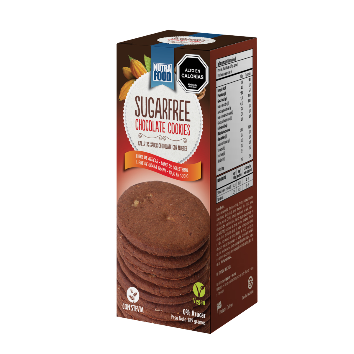 Galletas de chocolate y nueces 189 gramos Marca Nutrafood