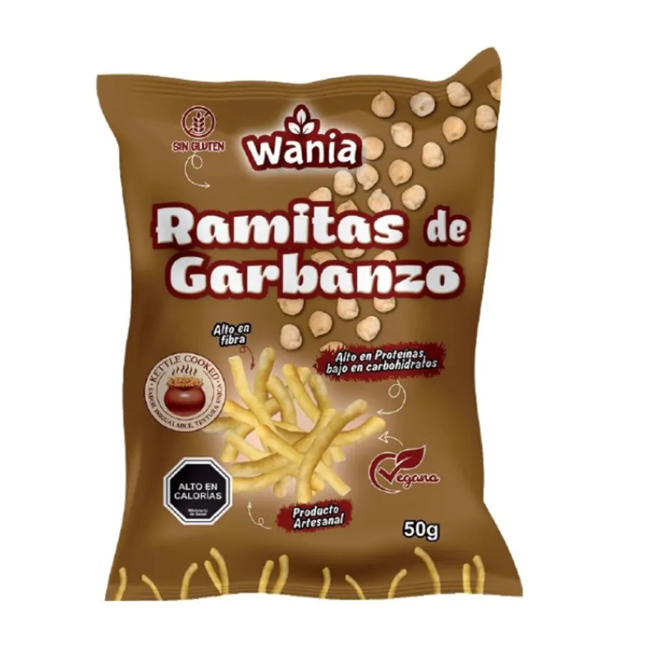 Snack de garbanzos tipo ramitas 50 gramos Marca Wania
