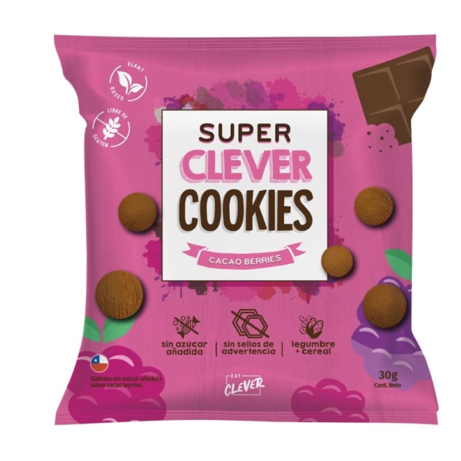 Galletas super clever de cacao berries 30 gramos Marca Eat Clever