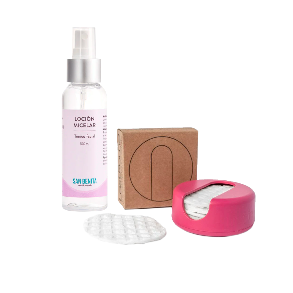 Box Desmaquíllate, loción Micelar con algodones Reutilizables