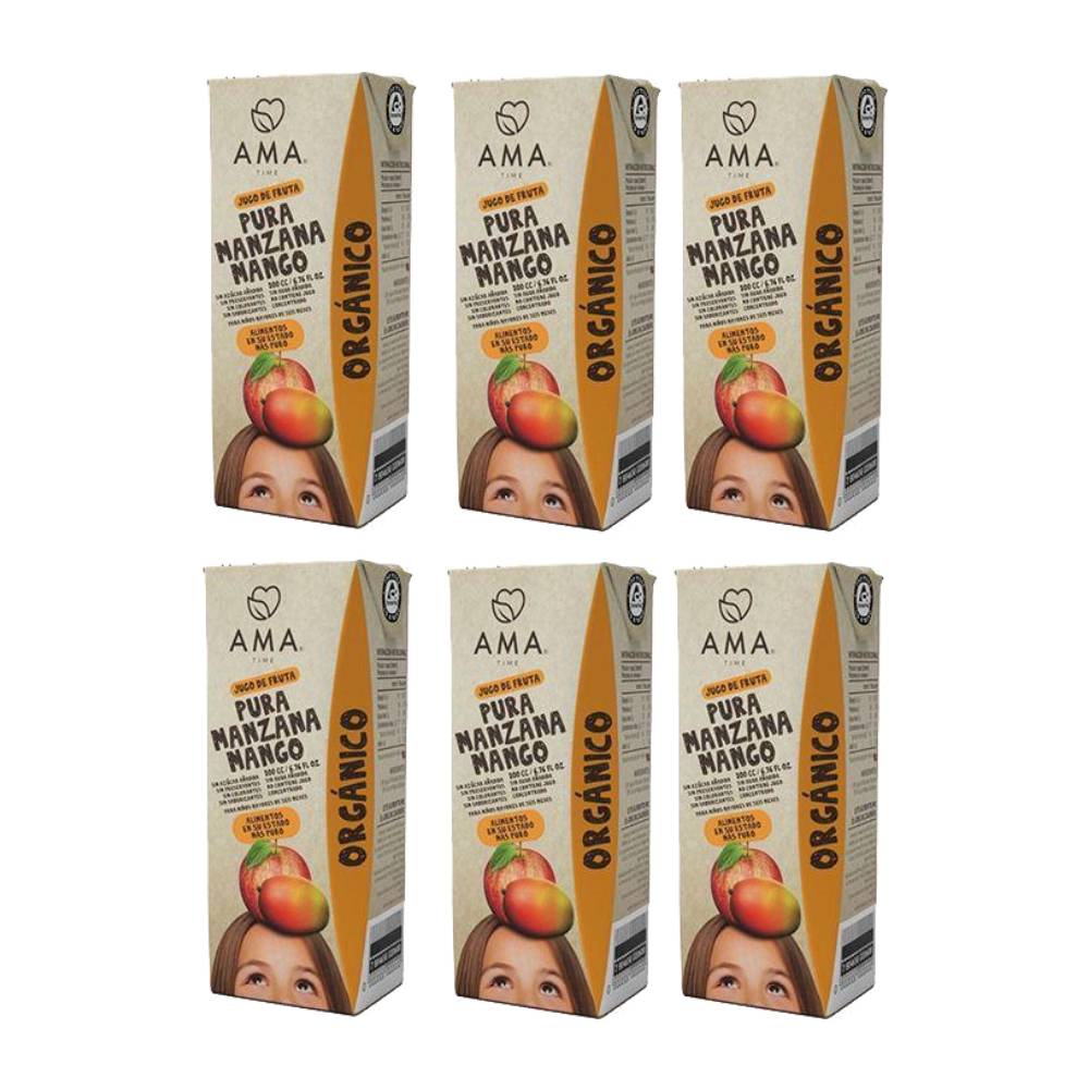Pack 6 jugos de manzana mango 200 cc ama