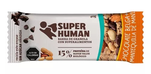Barra proteica de Granola con Superalimentos Chocolate Belga mantequilla de mani 40 grs Superhuman