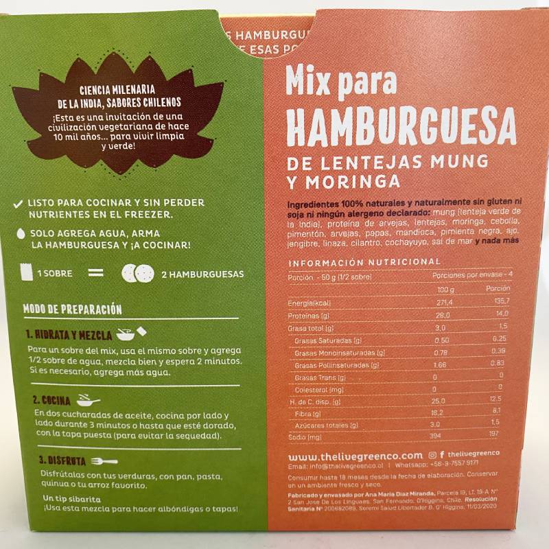 Green Burger Mezcla Natural Hamburguesas Mung & Moringa