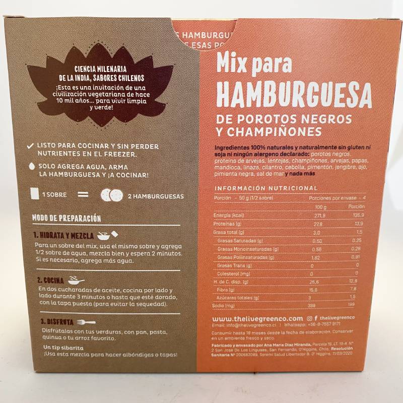 Green Burger Mezcla Natural Hamburguesas Porotos Negros & Champiñones