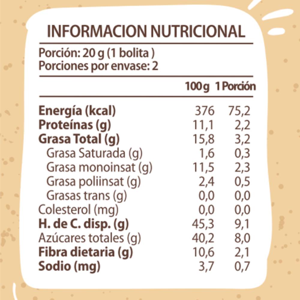 Energy Balls Cacao Maní kids, 40 grs, Smart snack