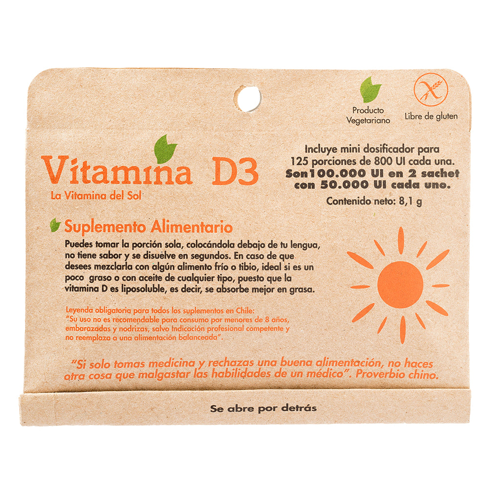 Vitamina D3 en Polvo, 125 porciones de 800 UI, Dulzura Natural