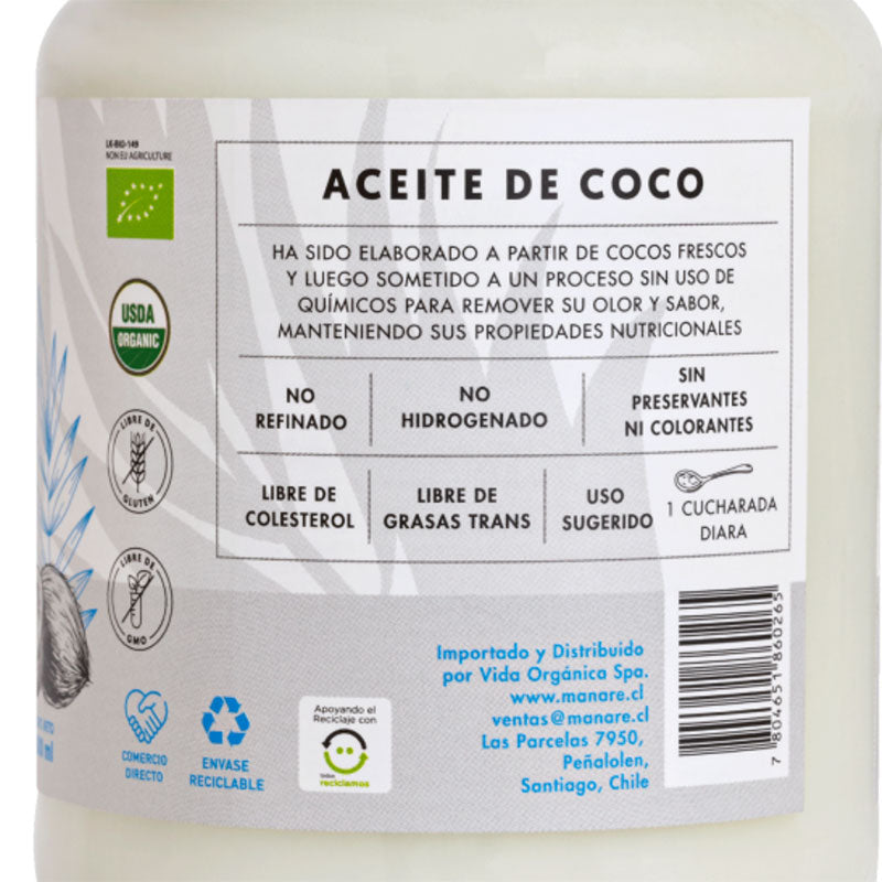 Aceite de Coco sin olor ni sabor 500 ml Manare
