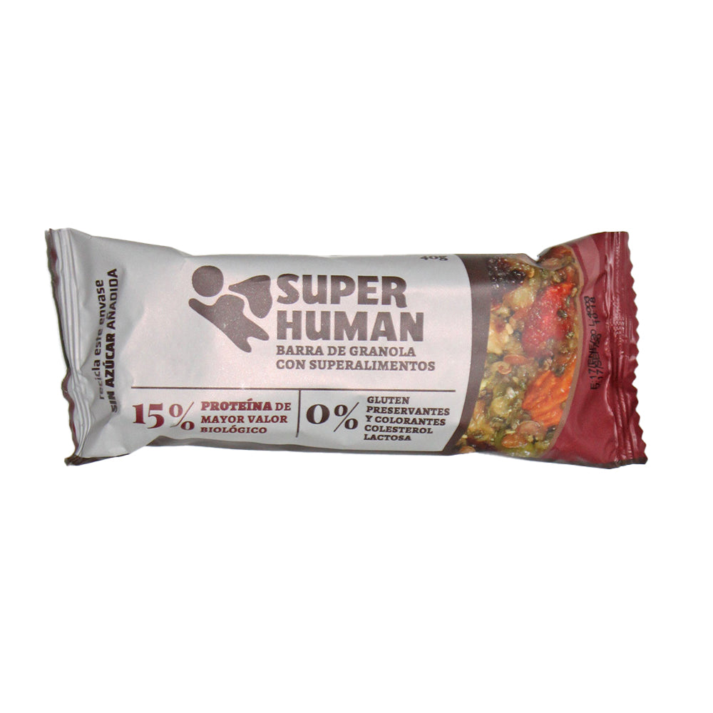 Barra proteica de Granola con Superalimentos, 40 grs. Superhuman