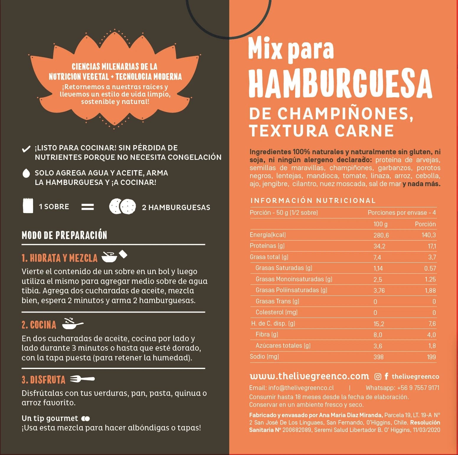 Mezcla para Hamburguesas de legumbres, sabor champiñon, textura carne