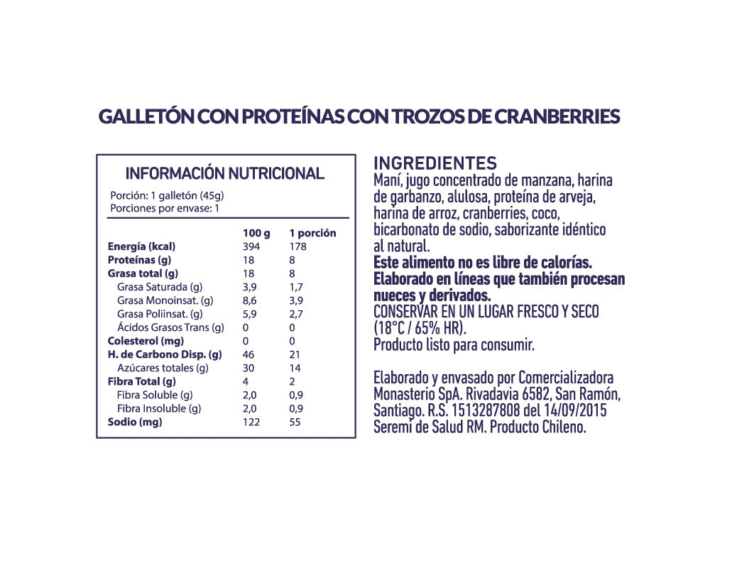Galleton Protein  Cranberry chunks Clever Cookie 45 grs