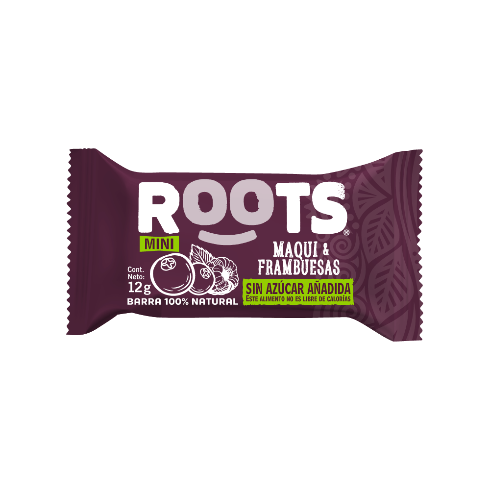 Mini barritas naturales Maqui y Frambuesa 10 unidades 120 grs Roots