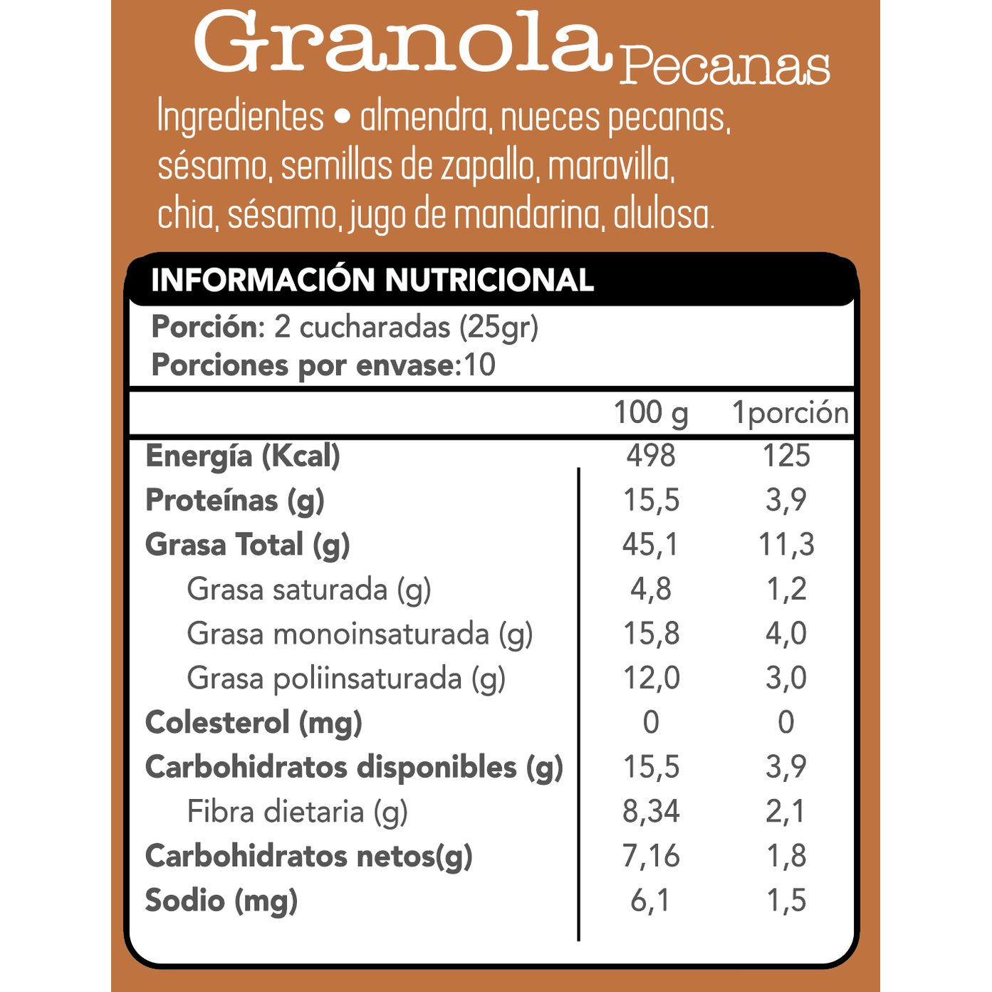 Granola Pecana, almendras con alulosa, Keto, 250 grs. Fain