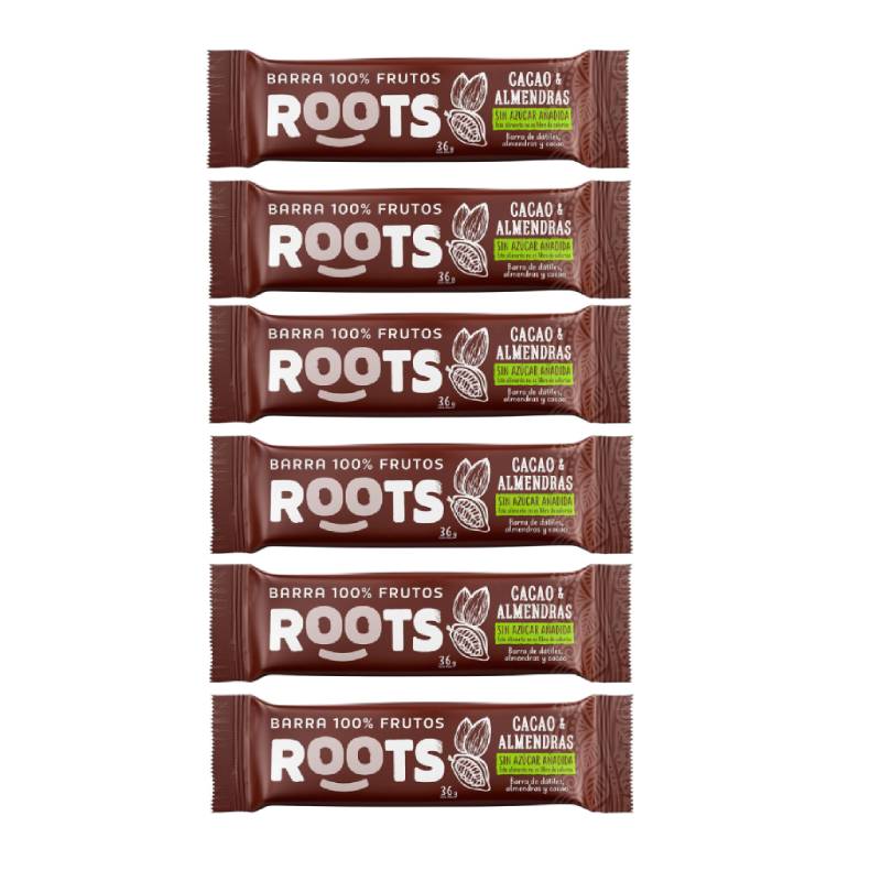 Pack 6 barras Roots, Cacao Almendras 36 grs