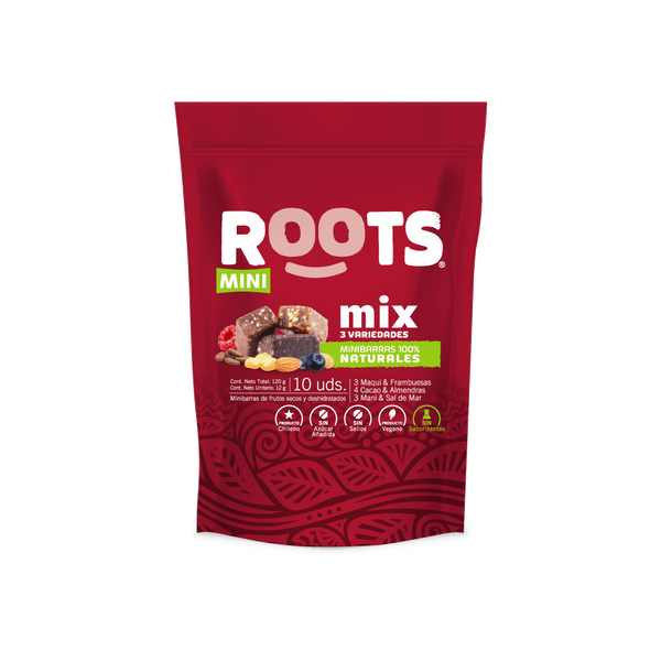 Mini barritas naturales Mix 3 variedades 10 unidades 120 grs Roots