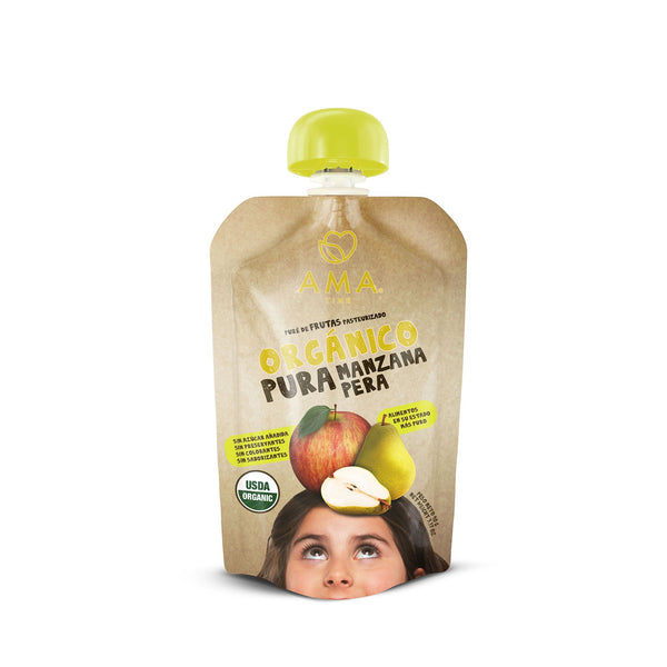 Pure de frutas organico manzana Pera, 90 grs. Ama