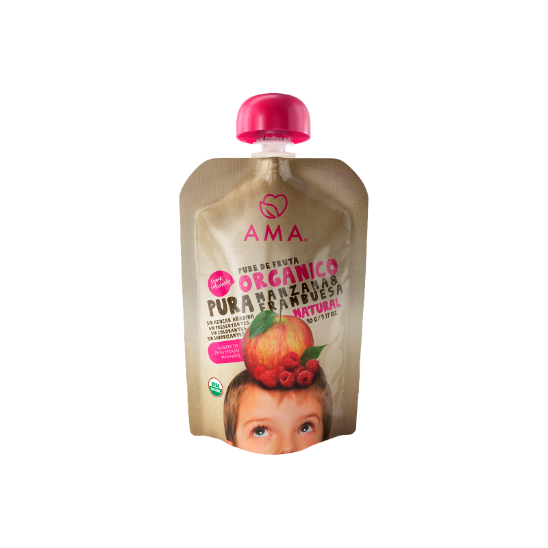 Puré de frutas orgánico manzana frambuesa