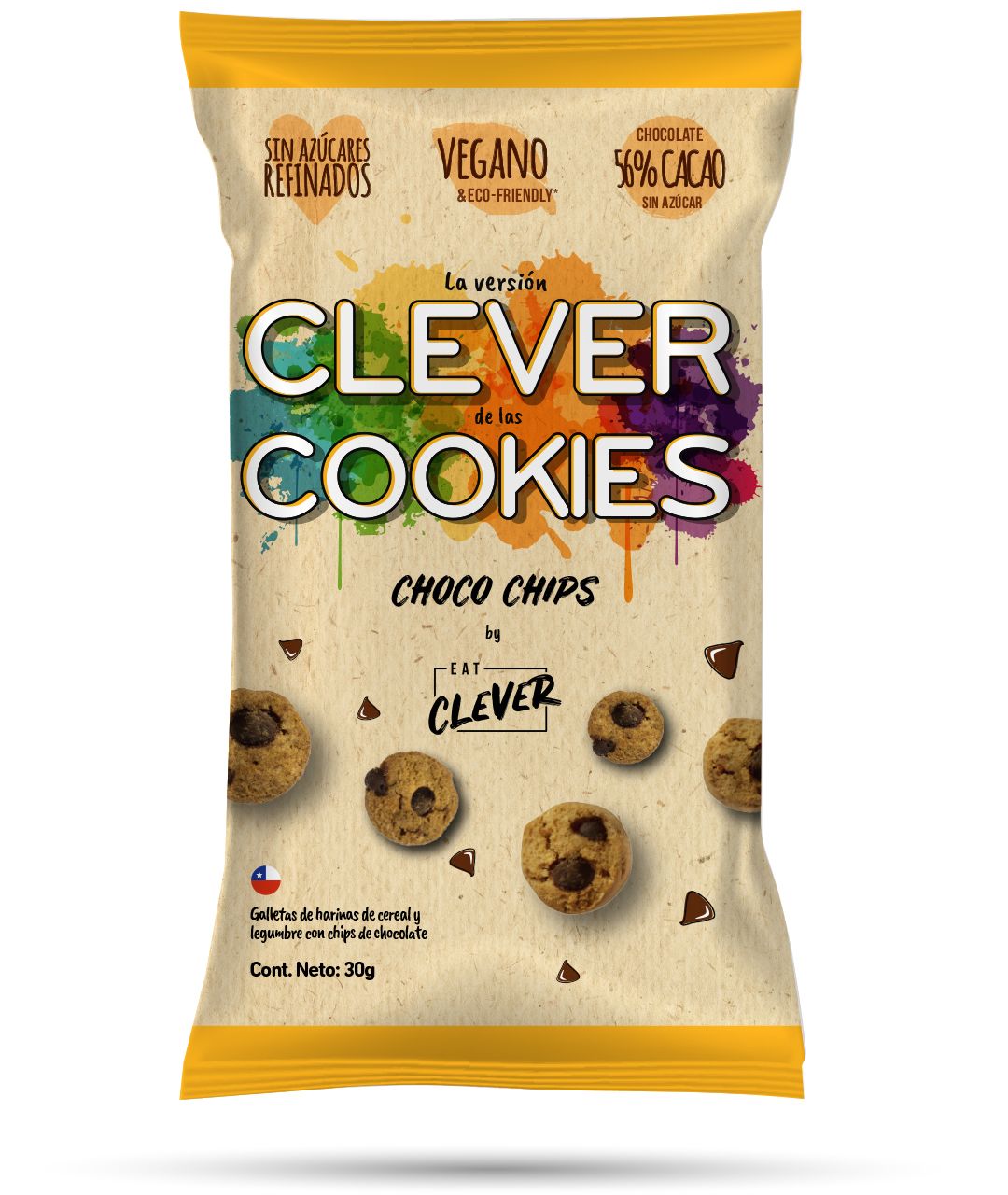 Clever Cookies Choco Chips: Galletas infantiles a base de harina de legumbres, 30 grs.