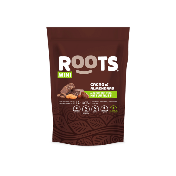 Mini barritas naturales Cacao y Almendras 10 unidades 120 grs Roots
