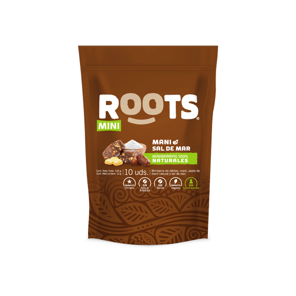 Mini barritas naturales Mani y Sal de mar 10 unidades 120 grs Roots