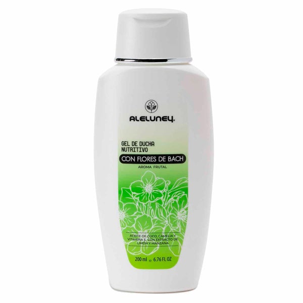 Gel de ducha refrescante aroma frutal, con flores de bach, 200 ml, Aleluney